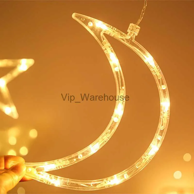 Festa LED Strings Star Moon Led Cortina Garland String Light Eid Mubarak Decor Ramadan Decorações para Home Street Holiday Lighting HKD230918