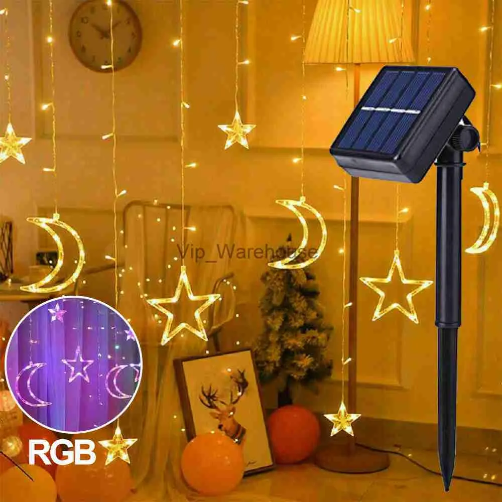 LED Strings Party USB Solaire Alimenté Étoile Lune Lumière 8/2 Mode LED Rideau Chaîne Guirlande Lumineuse Lampe pour Fête De Mariage Noël Décor De Vacances Lumière HKD230919