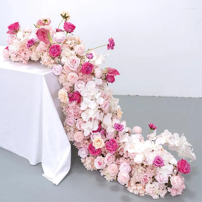 Fleurs décoratives Table de mariage décor Floral coureur Rose rouge orchidée Anthurium Rose soie fleur rangée événement toile de fond bande accessoires de fête