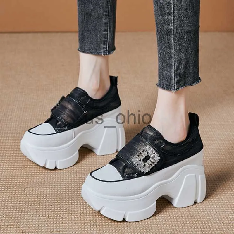 Geklede schoenen Mode Denim Hoge hak Damessneakers Luxe Designer Strass Vierkante Gesp Platformschoenen Canvas Gevulkaniseerde schoenen J230919