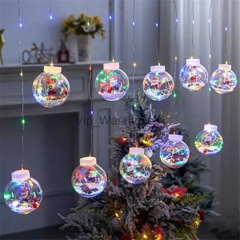 Stringhe LED Decorazioni per la casa per feste Appese 10 pezzi Palla di Natale Stringa di luce per tende a LED Decorazione per festa di nozze Vacanza Fata Illuminazione Ghirlanda Navidad HKD230919