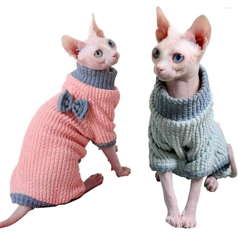 Костюмы для кошек, одежда для безволосых кошек, хлопковый свитер, рубашка, дышащая осенне-зимняя теплая одежда, жилет с высоким воротником для домашних животных сфинкса
