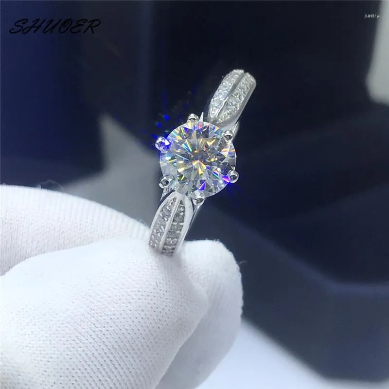 Bagues de cluster Femmes Classique 1 Pass Diamond D Couleur Moissanite Bague 925 Sterling Argent Rond Brillant Pierre Bijoux