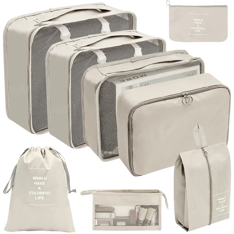 Autres outils de cuisine 8pcs / set sacs de rangement de bagages de grande capacité pour l'emballage cube vêtements sous-vêtements cosmétiques organisateur de voyage sac de toilette pochette 230919