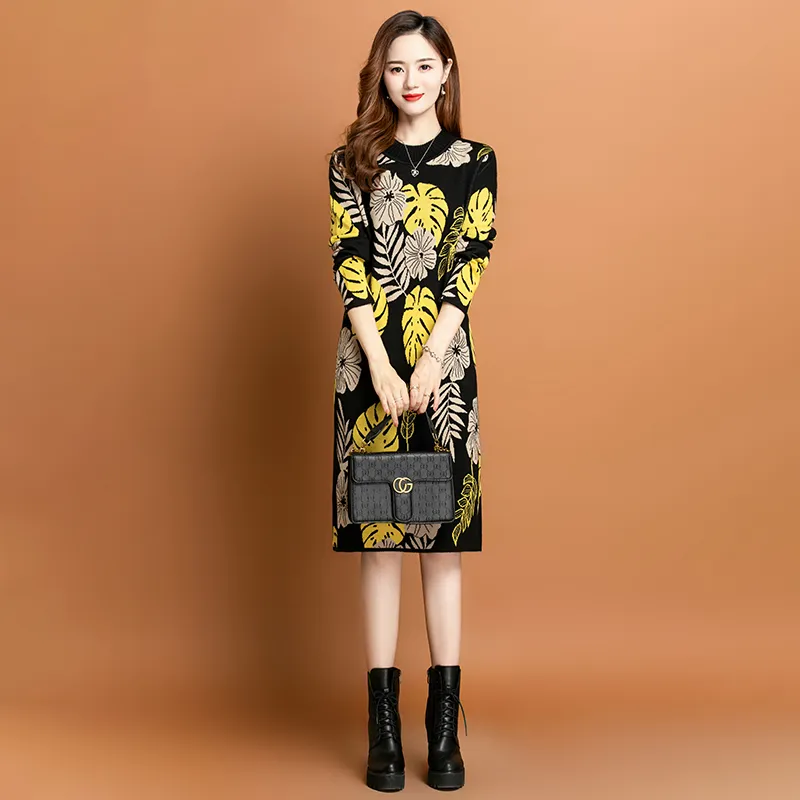 2024 Designer Cashmere Blend Knitted Sweater Dress Women Autumn Winter  Mid-Calf Long Sleeve Crew Neck from Dhgate Basic & Casual Dresses - price  44.22