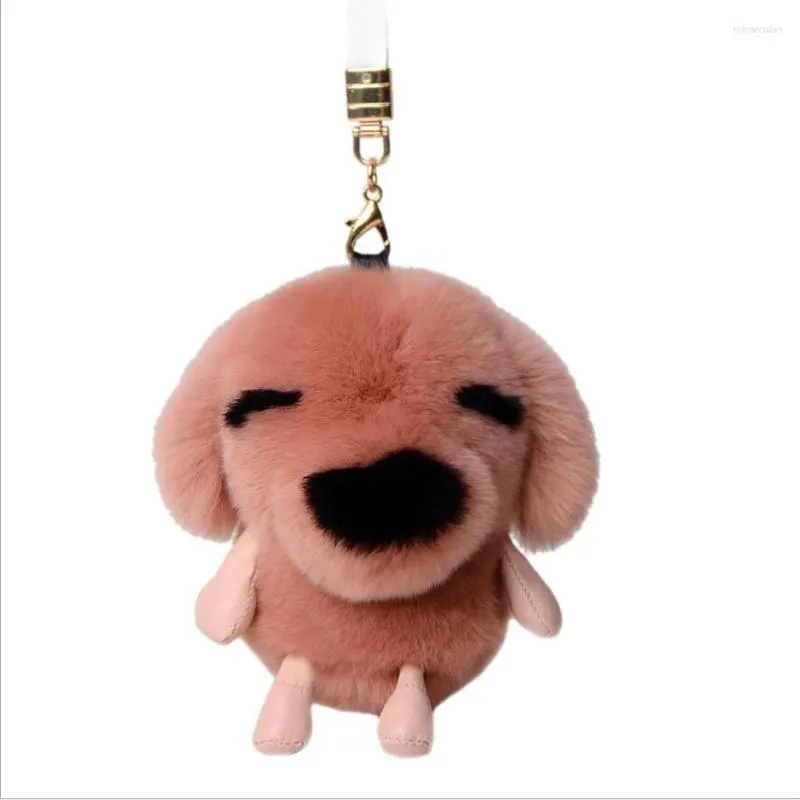 Keychains Real Rex Fur Puppy Keychain Dog Toy Women Bag Trinkets Handbag Pendant Car Key Metal Ring