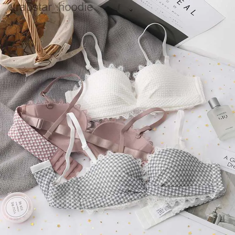 Conjuntos de sujetadores Nuevas mujeres Push Up Bra Set Sexy Lace Half Cup Ropa interior a cuadros y marca B Copa Correa extraíble Bras Wire Free Comfort Lingerie Set Q0705 L230919