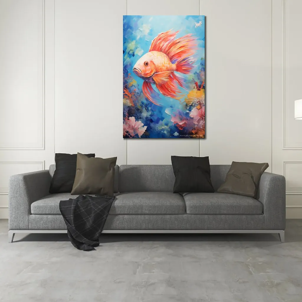 Foto in Leinwand umwandeln, Impressionismus-Gemälde eines exotischen Fisches, Posterdrucke, individuell für die Wanddekoration im Arbeitszimmer