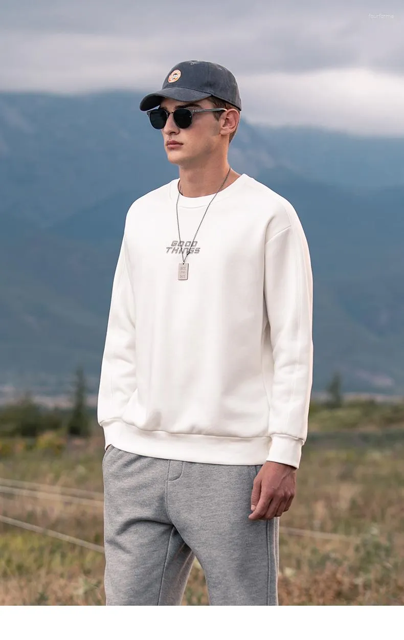 Men's Hoodies Y1904 Loose Embroidered Round Neck Top Sleeve Plus Velvet Thick Sweatshirt