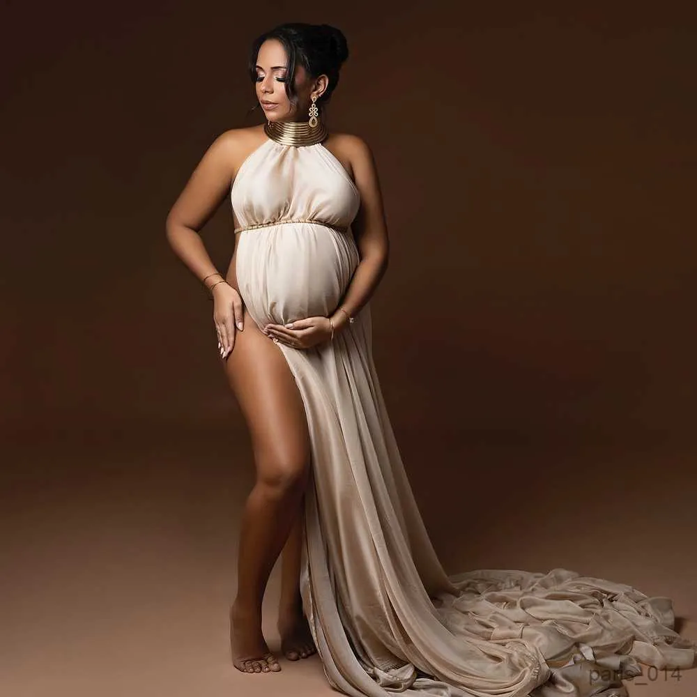 Maternity Dresses White Maternity Long Dresses Photography Posing Props Sexy Elegant Gold Color Leather African Shoot Studio Dress