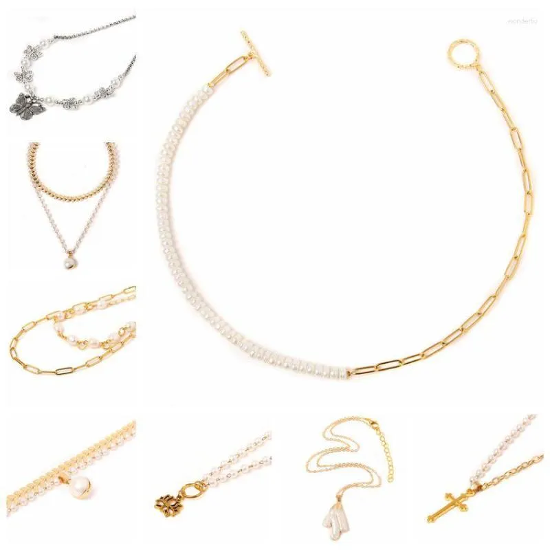 Pendant Necklaces Fashion White Pearl Necklace Gold Color Chains Chockers For Women Female Jewelry Wedding Gifts Wholesale