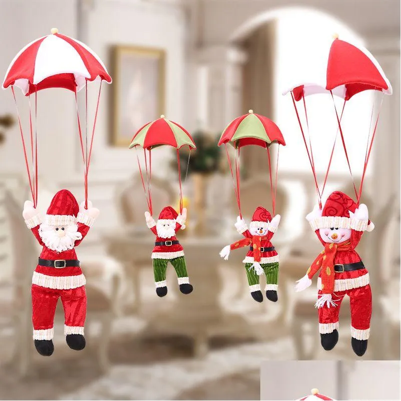 Juldekorationer hem tak fallskärm 24 cm jultomten claus smowman nyår hängande hänge dekoration leveranser släpp leverans garde dhmiy