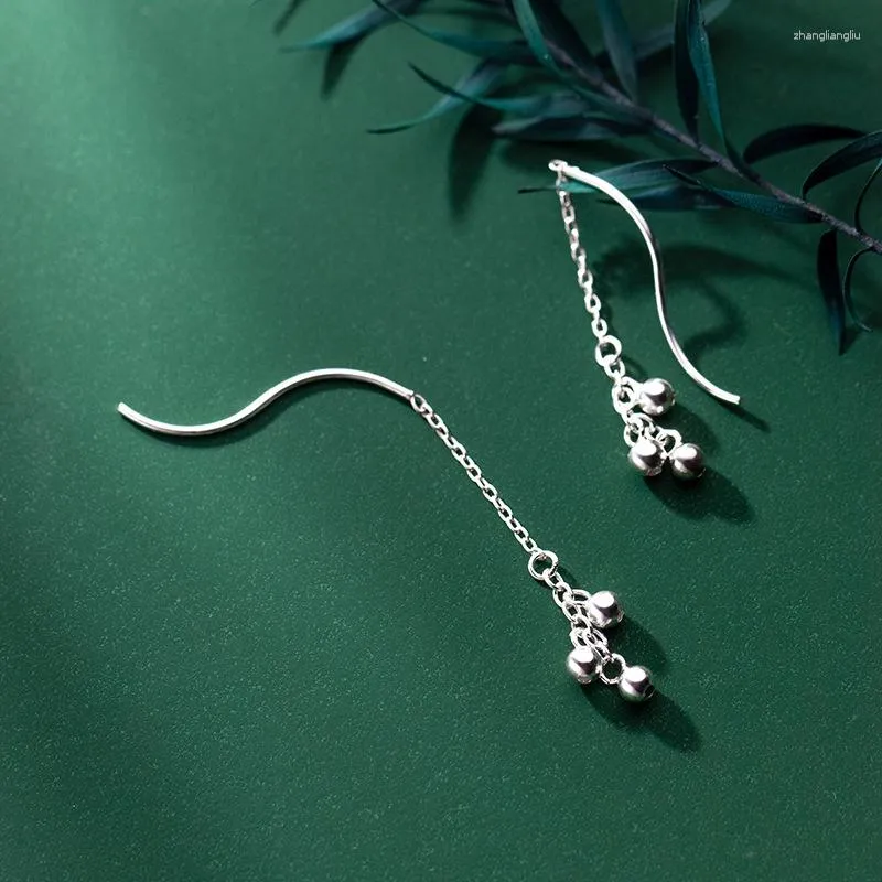 Boucles d'oreilles pendantes LAVIFAM 925 en argent Sterling petites perles rondes gland ligne d'oreille chaîne courte vague boucle d'oreille bijoux de charme