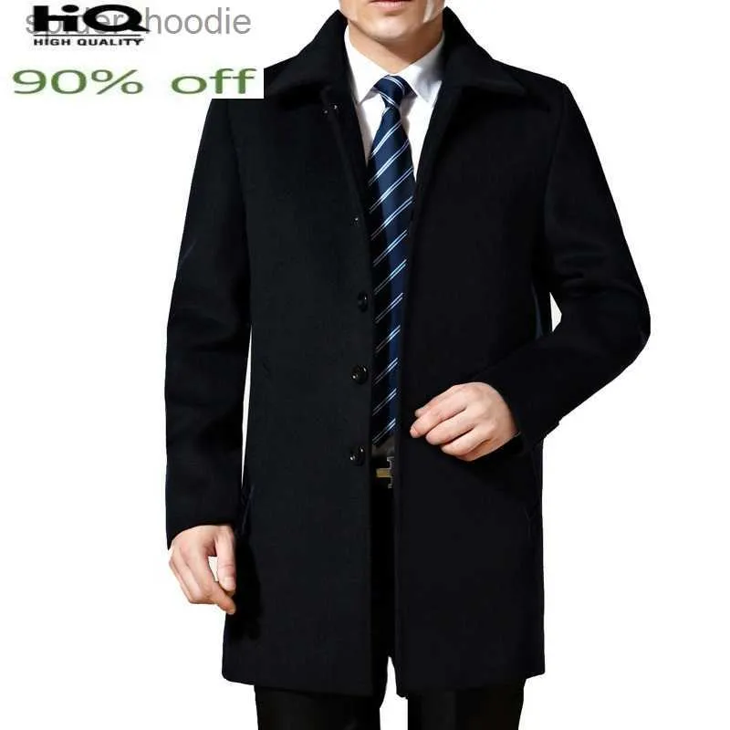 Men's Dress Coat 3 Button Long Wool Blend Navy Color Full Length Overcoat  Winter Men's Topcoat Sale