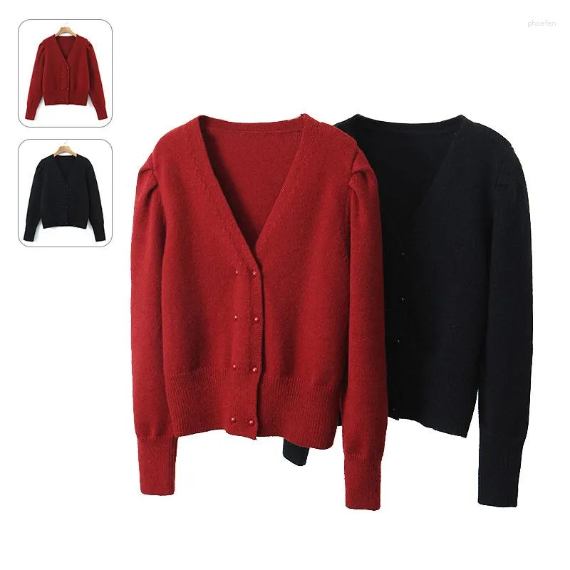 Maglieria da donna 100 kg Abbigliamento donna di grandi dimensioni Cardigan lavorato a maglia oversize Cappotti Atmosfera della Francia meridionale Scollo a V doppio petto Nero / rosso