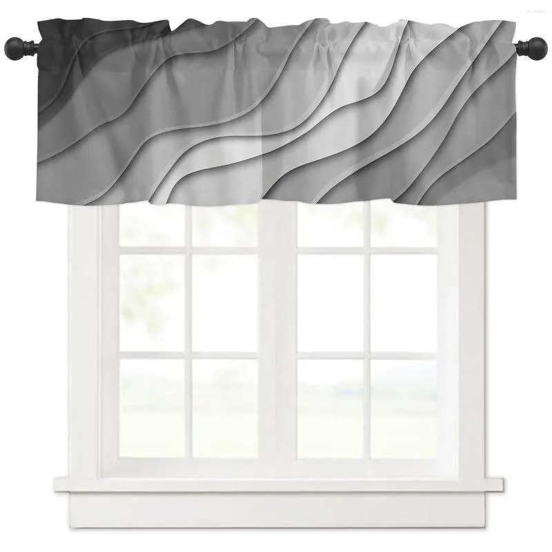 Занавеска черный, серый градиент, современная геометрическая абстракция, короткие шторы, кухонный винный шкаф, шкаф, окно, небольшой домашний декор