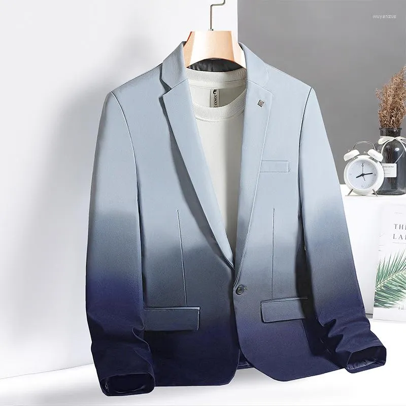 Men's Suits Elegant Boutique Blazer 2023 Autumn In Black Gray Blue Single Button Fashion Male Jacket Casual Gradient Business Coat