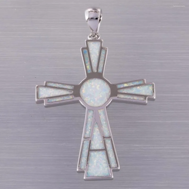 Pendentif Colliers Kongmoon Grande Croix Celtique Blanc Fire Opal Argent Plaqué Bijoux pour Femmes Collier