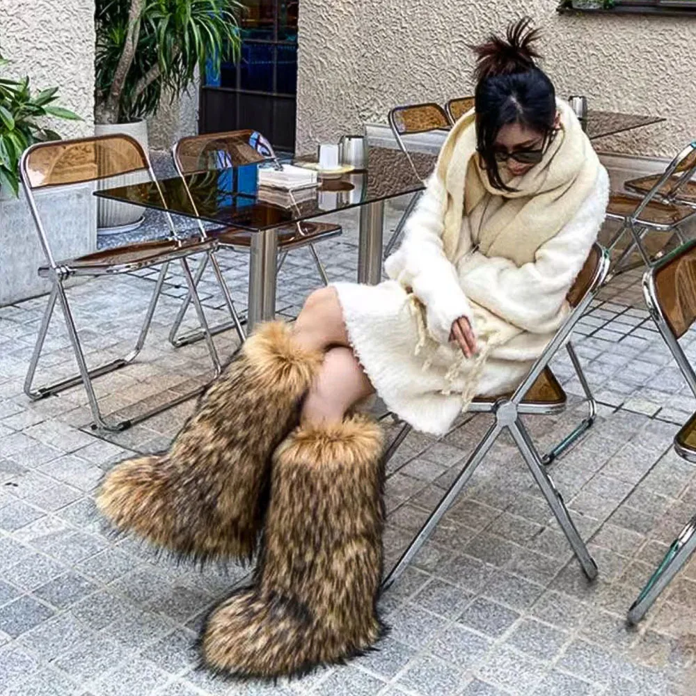 Winter Womens Faux Fur Snow Boots With Warm Platform Long Cute Plush Over Knee High Y2K Girls Outdoor Furry Snow Shoes Style 230919 From Guan03 32.85 DHgate.Com