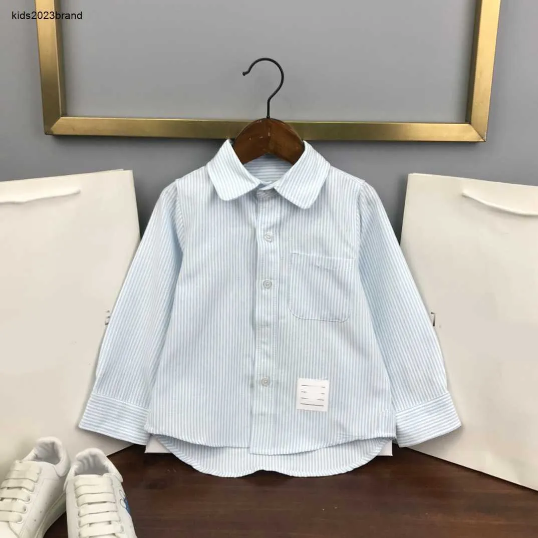 designer Baby Shirt Chest pocket decoration Kids lapel top SIZE 100-160 CM Fashion stripe printing Child Blouses Sep15