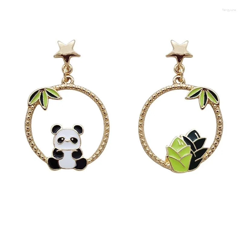 Studörhängen 10 Par /Lot Fashion Jewelry Metal Emalj Bambu Panda för kvinnor