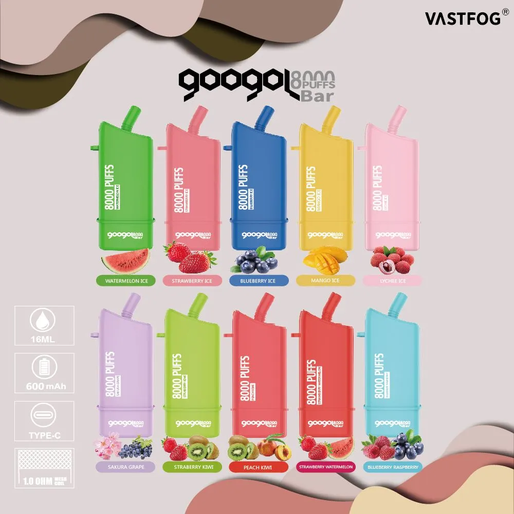 E Cigarett Googol Bar 8000 Puff Vape Pen VASTFOG 16ML Förfylld smaksatt vapes engångsspuff 9000 9K 600mAh uppladdningsbar batteri Savage Max Cup 8k