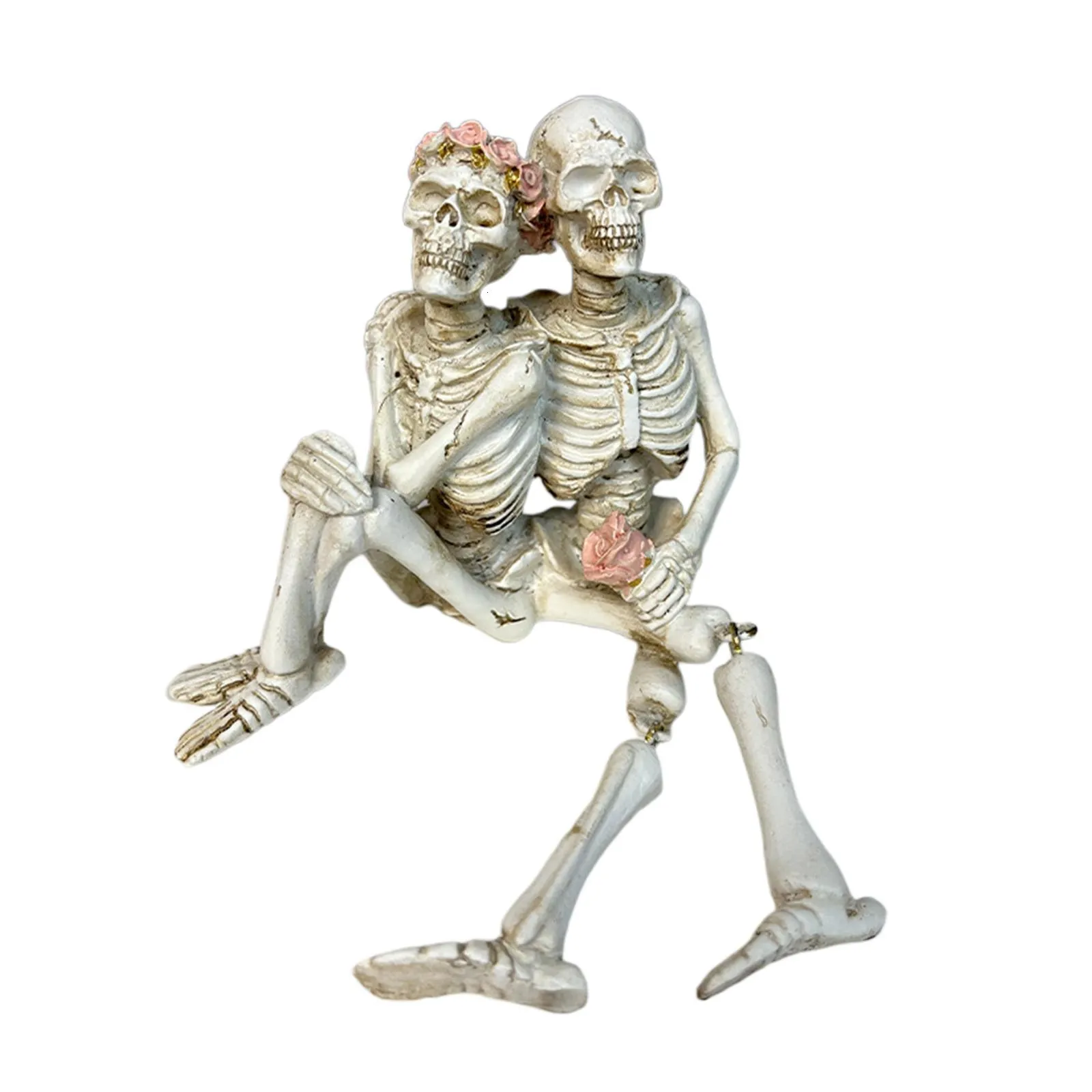 Skeleton Couple Figurine Desk Resin Collection Romantic Art Props Skeleton Lovers Statue for Office Fireplace Home Cosplay Clubs