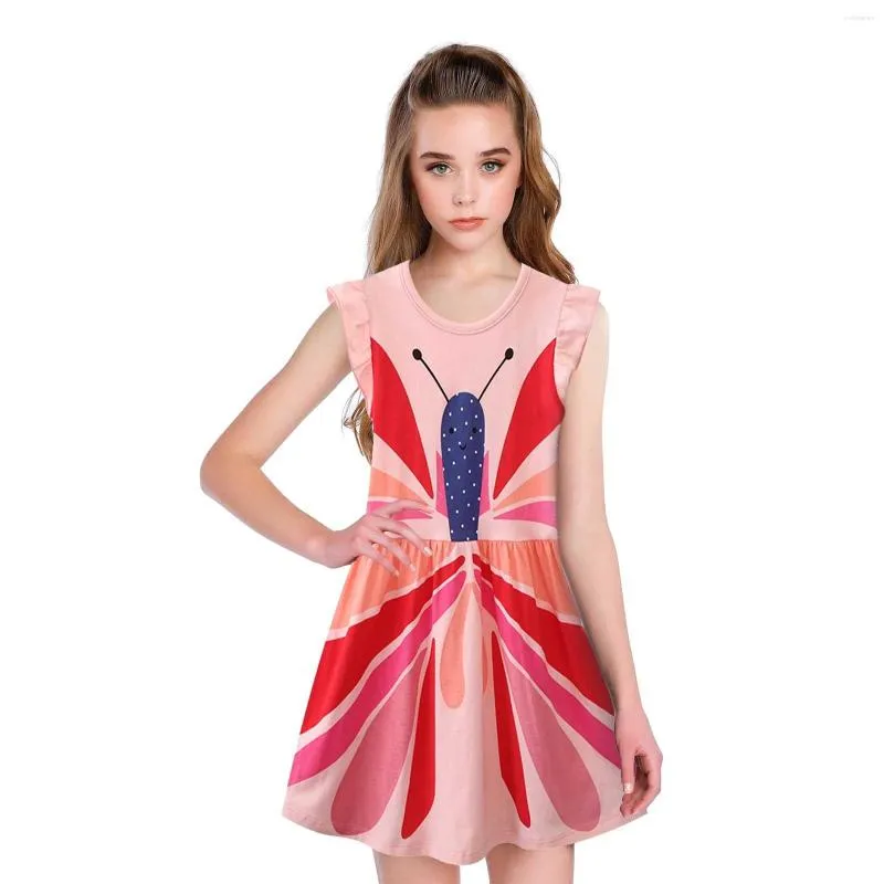 Vestidos de menina vestido infantil com estampa de borboleta meninas fofo meia manga baile de 7 anos