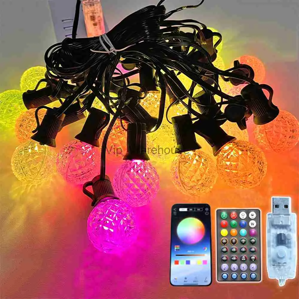 LED Strings Party 5M 8M RGB G40 Bulb Light String LED Decord Decord Fairy Garland Lights Bluetooth App/Remote for Wedder New Year Party HKD230919