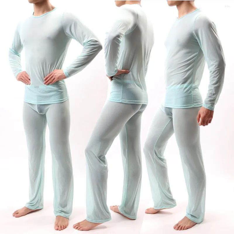Mens Solid Color Thermal Bodysuit Set With Long Sleeves And Pants