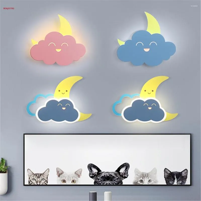 Wall Lamp Romantic Cartoon Yellow Moon Pink Cloud Led Girls Bedroom Cute Decorative Night Lights Baby Sleeping Bedside Sconce