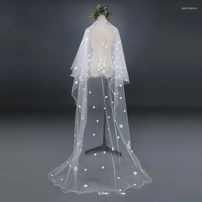 Bridal Veils Arrival One Layer Wedding With 3D Flowers Sexy Sluier Bruiloft Veil Without Comb Bride Accessories