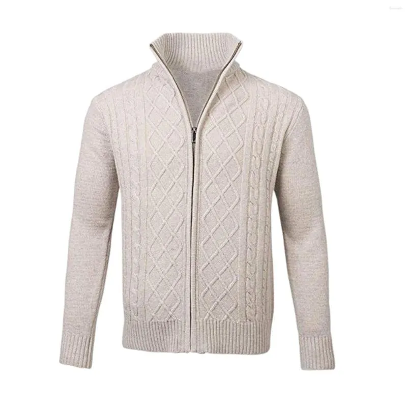 Men's Sweaters Fashion Knitted Sweater Solid Color Stand Collar Cardigan Long Sleeve For Men Zipper Pull Homme Clothing