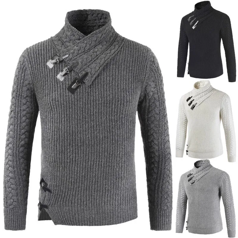 Männer Pullover Herbst und Winter Modische Drei Korn Leder Knopf Hoher Kragen Verdickte Langarm Warme Pullover Sweate 230918