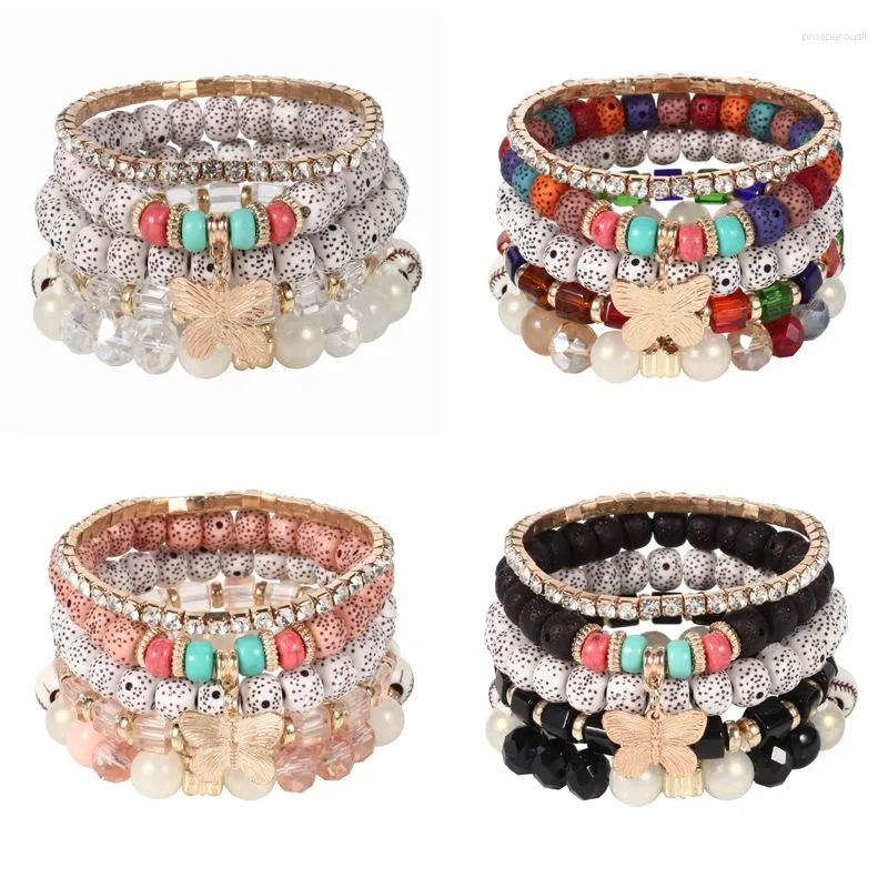 Strand 20 pièces/ensemble bohème papillon breloques bracelets pour femme hommes multicouche perles élastiques Bracelet Bracelet ensemble de bijoux accessoires