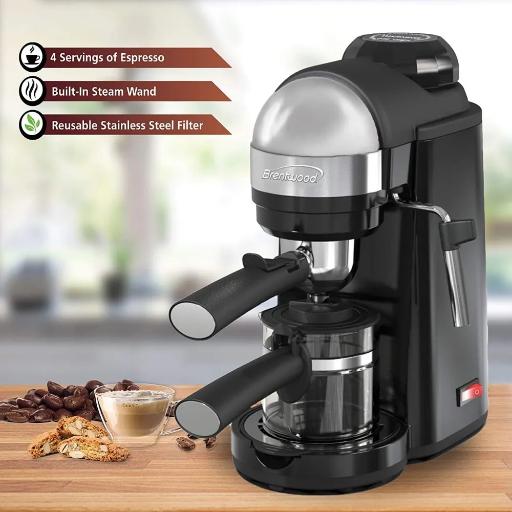 Brentwood Macchina cappuccino e macchina caffè espresso da 800 Watt con bacchetta schiumare, nera