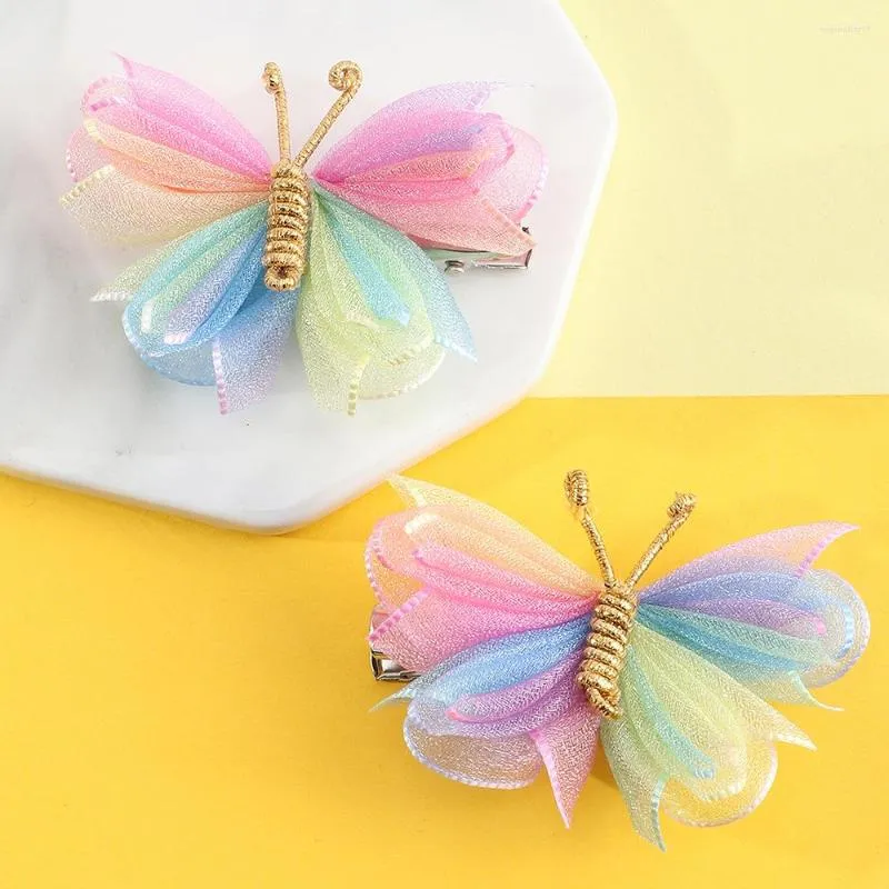Saç aksesuarları 2pcs/set gradyan örgü kelebek klipler kızlar için sevimli aklı