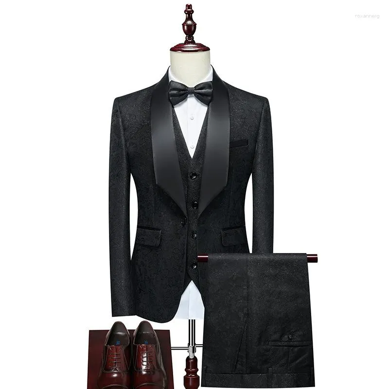Mäns kostymer 2023 Fashion Casual Business Wedding Formal Dress Blazer Set 3 PCS/ Male Slim Fit Printed Suit Jacket Pants Vest