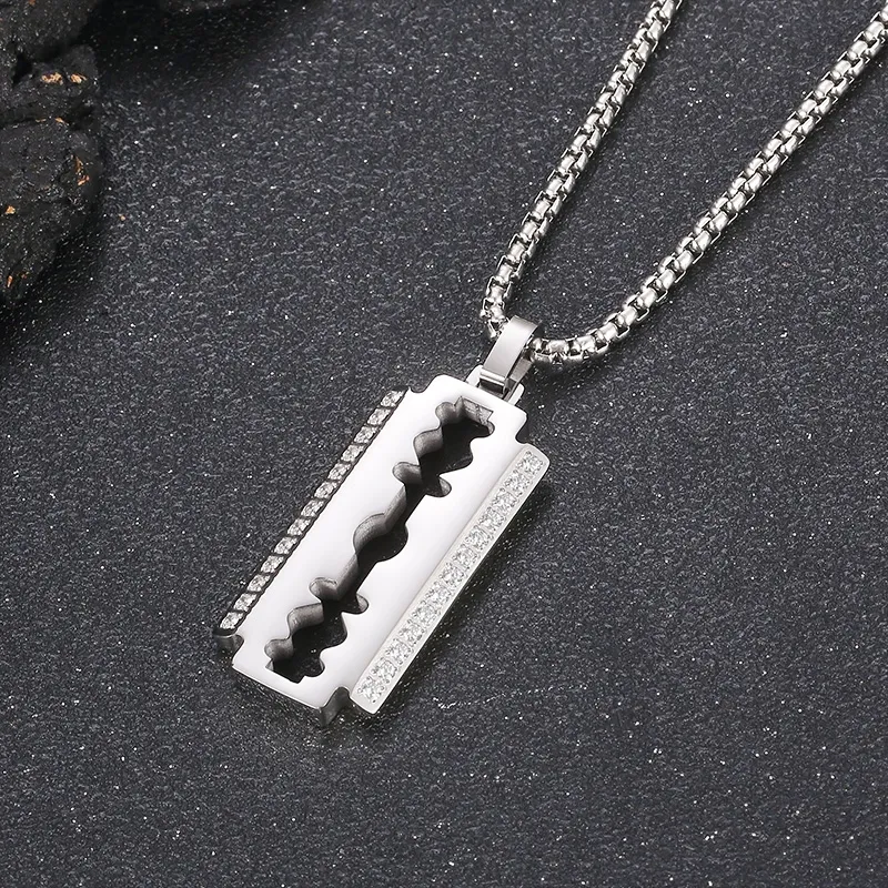 Mens Necklace Stainless Steel Blade CNC Crystals Pendant High Quality Jewelry For Husband Gifts Boyfriends Gifts 3mm 24inch