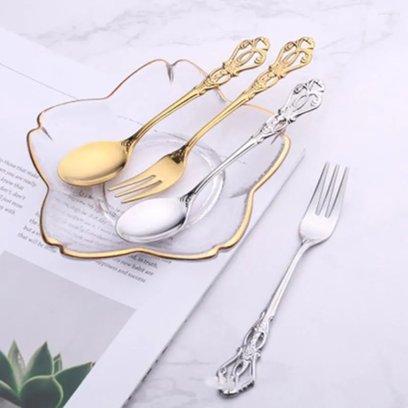 Gorks Vintage Gold Spoon Fork Cutlery Set 18/10 Rostfritt stål Luxury Mini Small dessertskedar och för fest 12,6 cm 12,9 cm