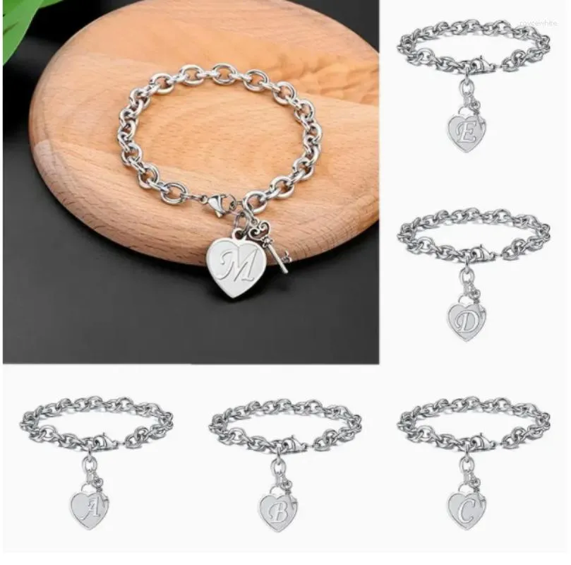 Charm-Armbänder, 26 englische Buchstaben, Armband für Damen, Schmuck, Geschenk, Edelstahl, Schlüsselzubehör