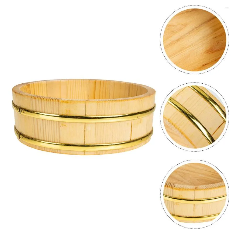 Set di stoviglie Vassoio da portata in bambù Secchio per sushi Cottura Scatola in botte di legno Comodo contenitore per la miscelazione del riso Conservazione della cucina in legno