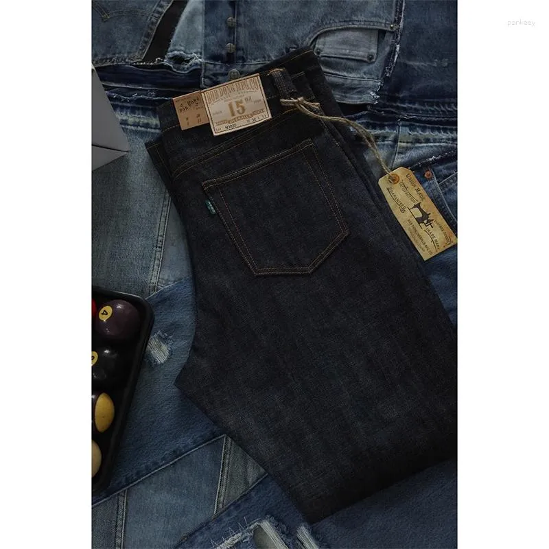 Jeans pour hommes BOB DONG 15oz Selvedge Denim Mid High Taille Droite Pantalon pour hommes Bouton