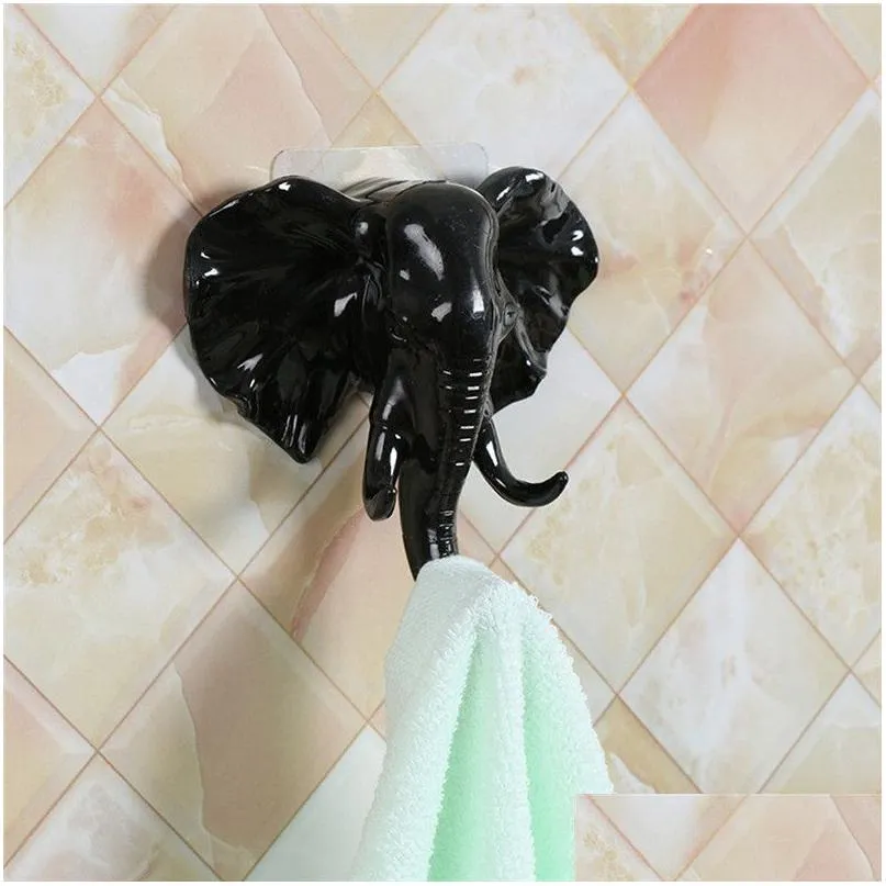 Hooks Rails Bedroom Coat Hook Elephant Head Wall Door Self Adhesive Hanger Bag Keys Sticky Holder Living Room Drop Delivery Home Garde Dhauy