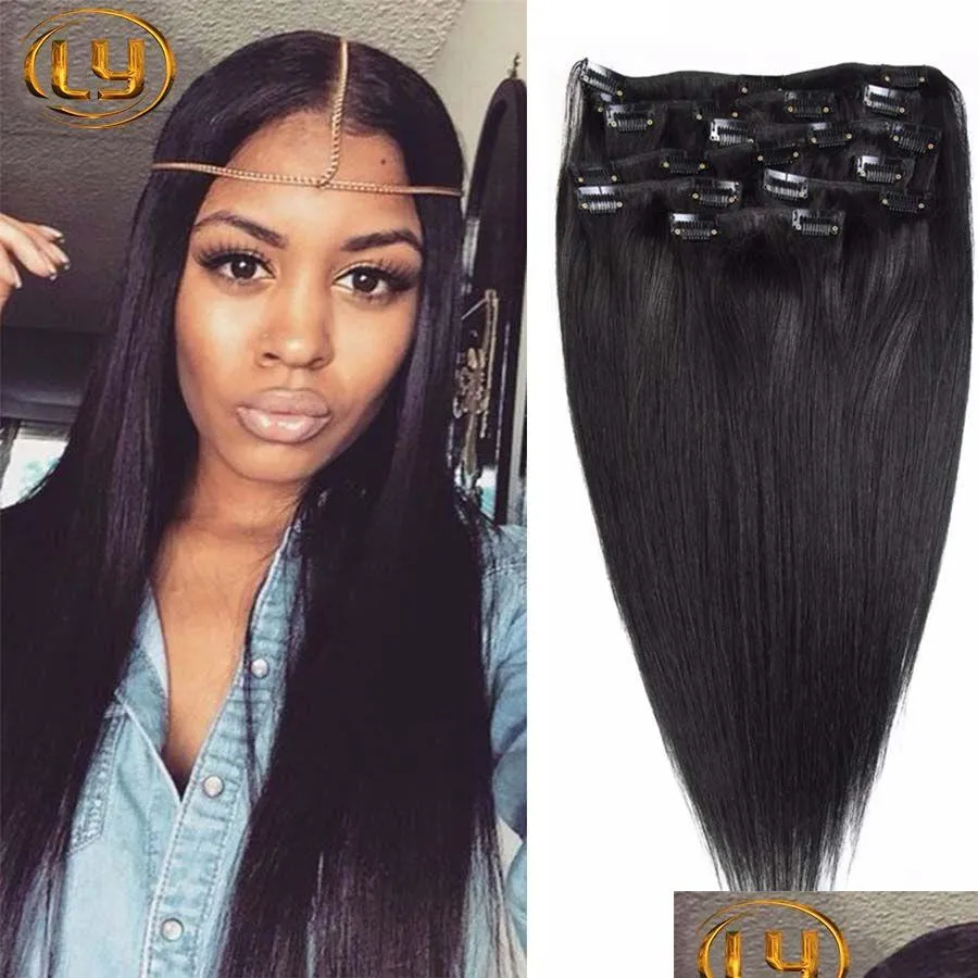 Clip In/On Hair Extensions 7A Recht In Menselijk Peruaans 10 stks/set 200G Voor Zwart Drop Levering Producten Dhbn5