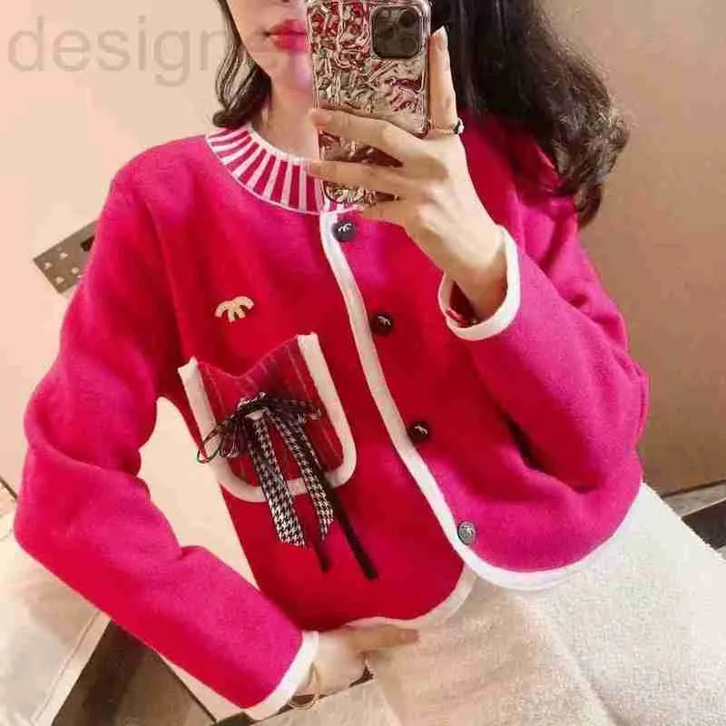Women's Sweaters Designer Autumn new luxury fashion double c small fragrance of high-end knitted color bow single breasted long sleeve cardigan blouse trend 2WJD