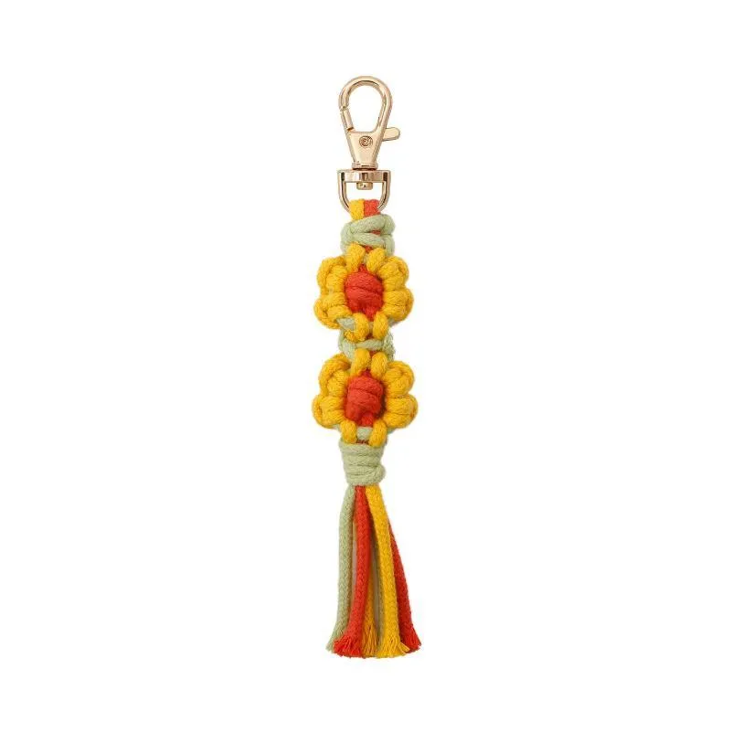 Porte-clés Bohême Tassel DIY Sac Hangs Porte-clés Fleur Chrysanthème Pendentif Coton Corde Porte-clés Bijoux De Mode Drop Livraison Dhzgq