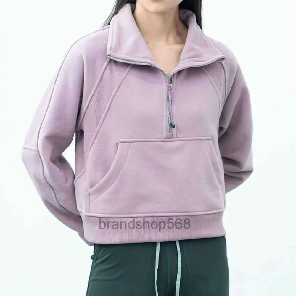 Tenues de yoga LU-99 Femmes Fitness Sweats à capuche Runing Veste Dames Sport Demi-Zip Sweat-shirt épais Lâche Manteau de style court avec trou de pouce en polaire SportwearhhHG