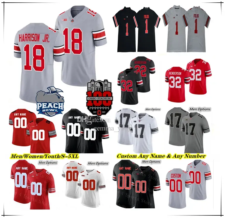 2023 Ohio State Buckeyes Osu College Football Jersey Marvin Harrison Jr Devin Brown Chip Trayanum Treveyon Henderson Cade Stover Emeka Egbuka Kyle McCord Fleming 5x