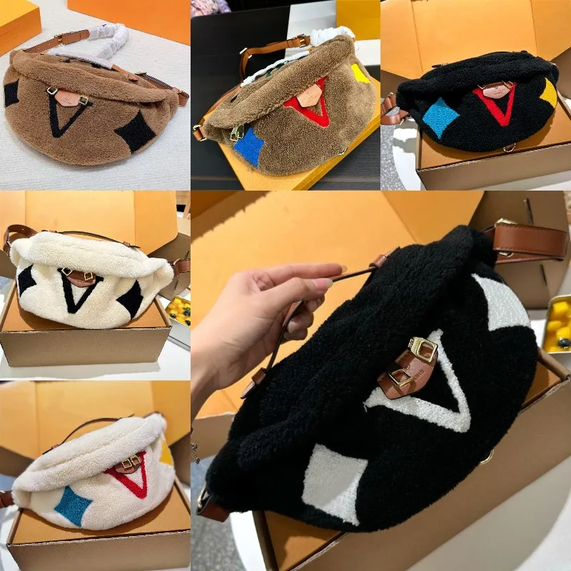 Men Designer Teddy Bumbag Shearling Belt Bag Women Luxury Crossbody Waistbag Designers Fluffy Bum Bag Fannypack Lambhair Shoulder Bag